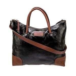 Kate Spade NY Black Patent Brown Leather Combo Court Tote Zip bag.
